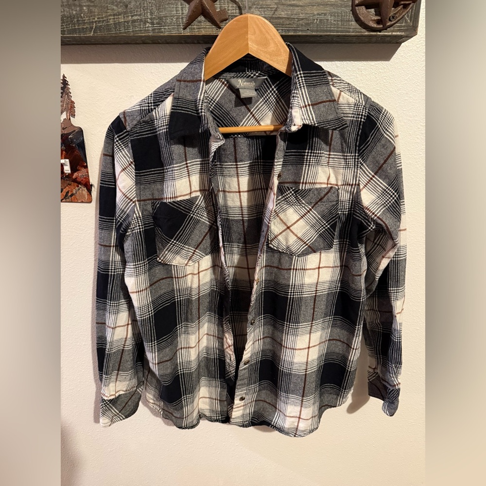 Natural Reflections black, rust brown & cream Plaid Button-Up Shirt women’s Med